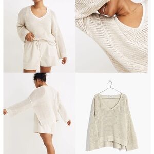 Madewell Rainbow Marled Seville Sweater V Neck Bell Sleeves Size L Marled Beach